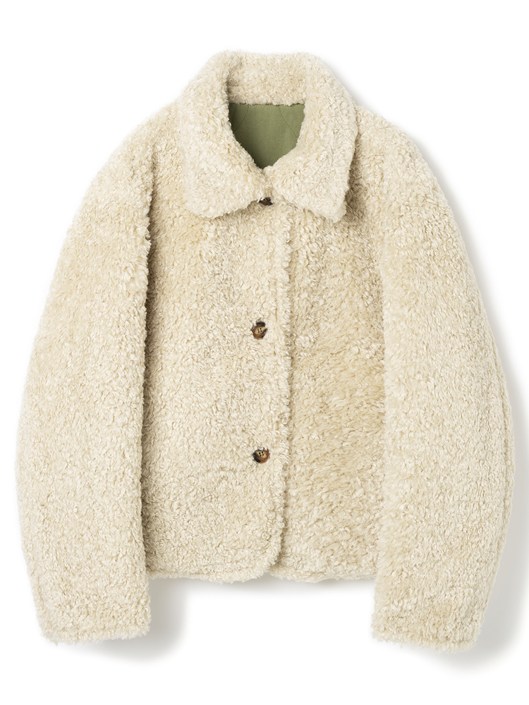 Button Reversible Fur Jacket [Khaki]