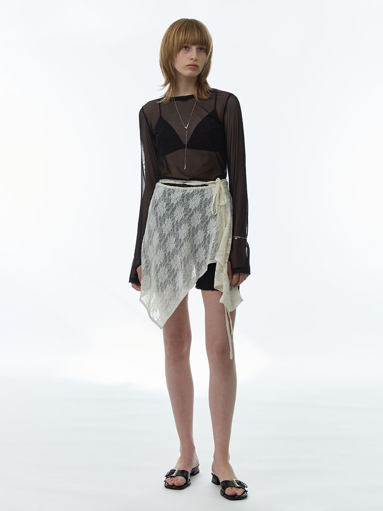 Asymmetric Lace Wrap Skirt [Ivory]