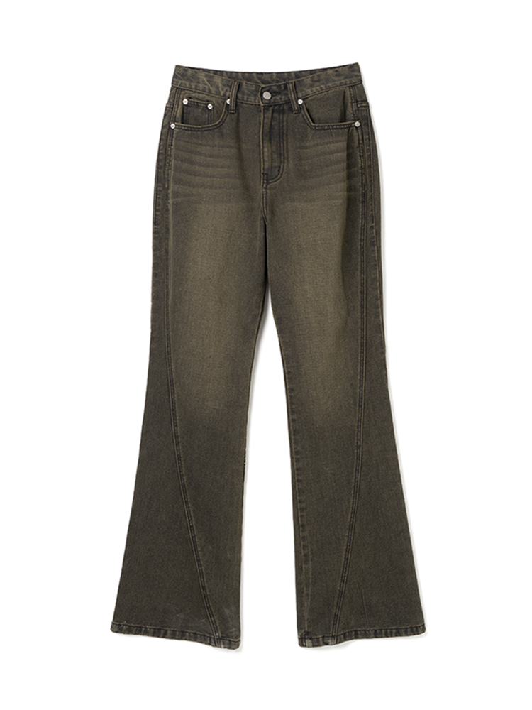 Curved Flare Jeans [Washed Brown]