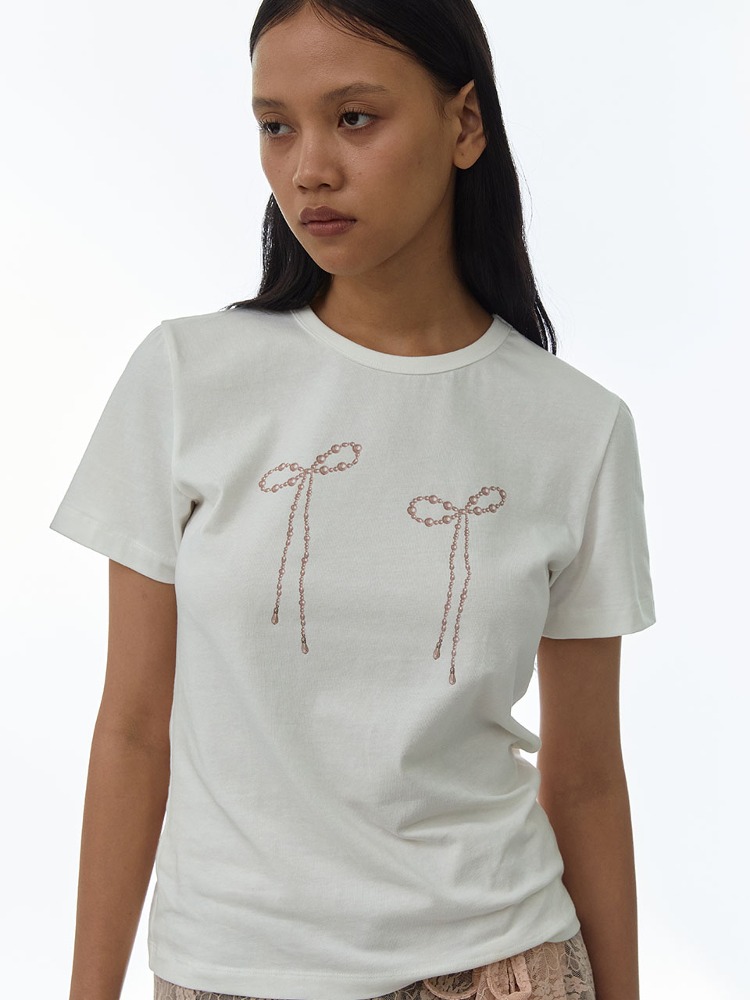 Pearl Ribbon T-shirt [White]