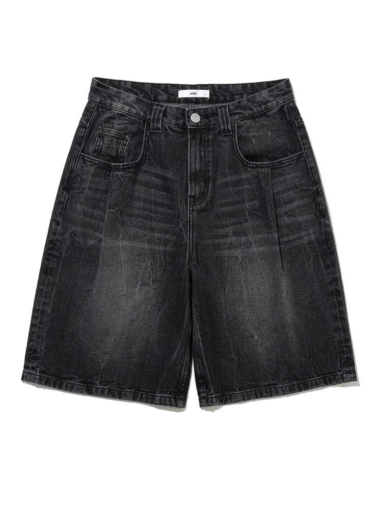 Denim Bermuda Pants [Washed Black]